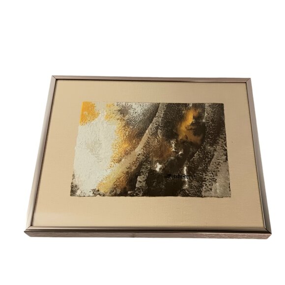 Abstract Mixed Media Painting Brown Yellow Beige By Suzanne Sandifer 8" X 10" - Picture 2 of 14